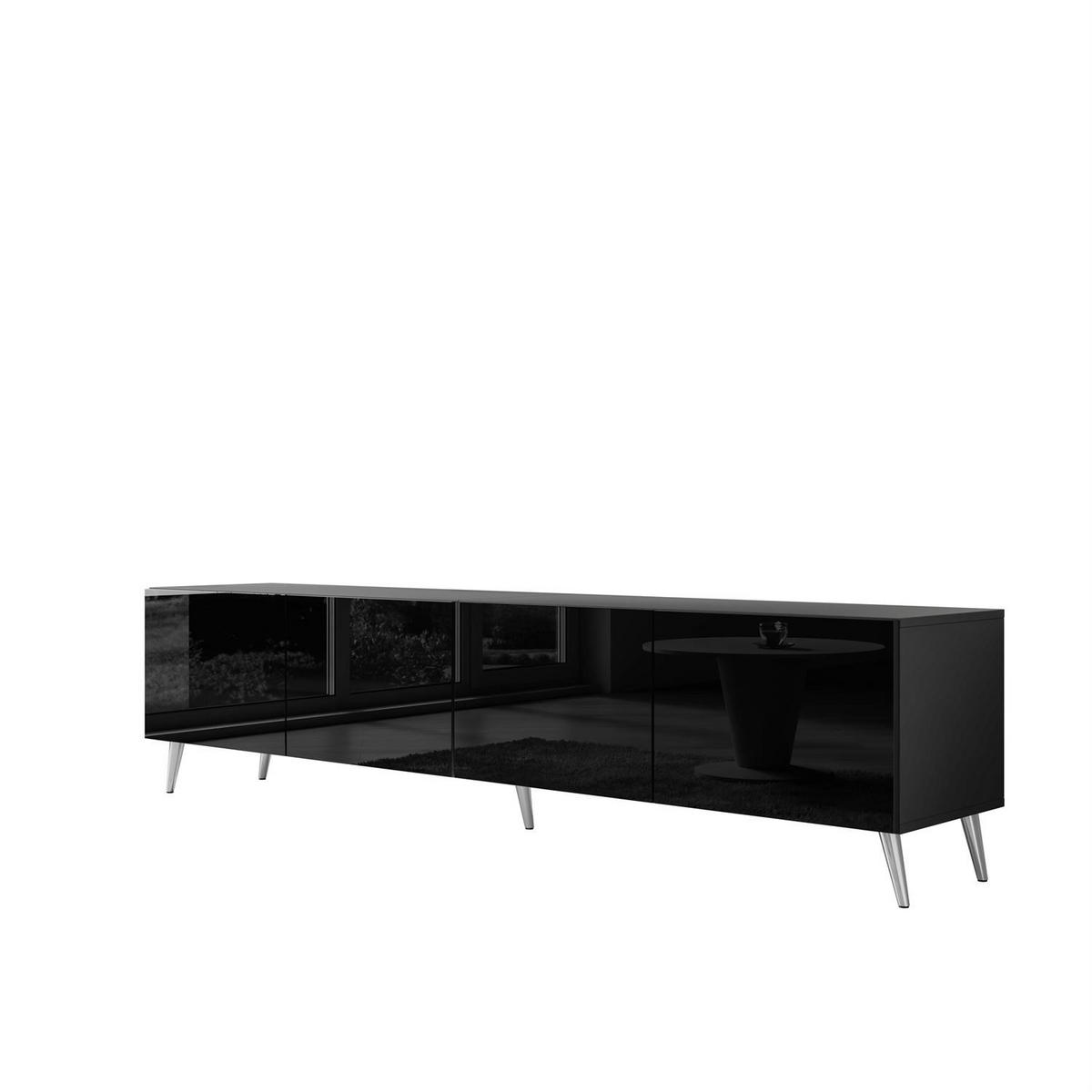 TV-ELEMENT AURA 200 Schwarz Hochglanz – Beinfarbe: Chrom - Schwarz, Holzwerkstoff (200/49/40cm) - Lookway