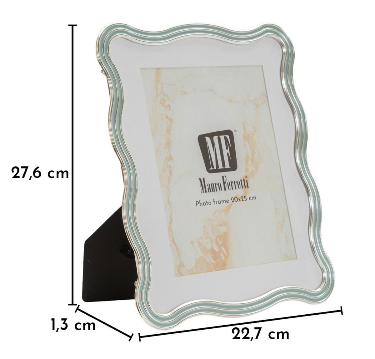 BILDERRAHMEN Elizabeth, Fotoformat 20 x 25 cm, hellblau und silberfarben, Zink und Glas, Rahmen 22,7 x 1,3 x 27,6 cm - Silberfarben/Hellblau, Glas/Metall (22.7/27.6/1.3cm) - Mauro Ferretti