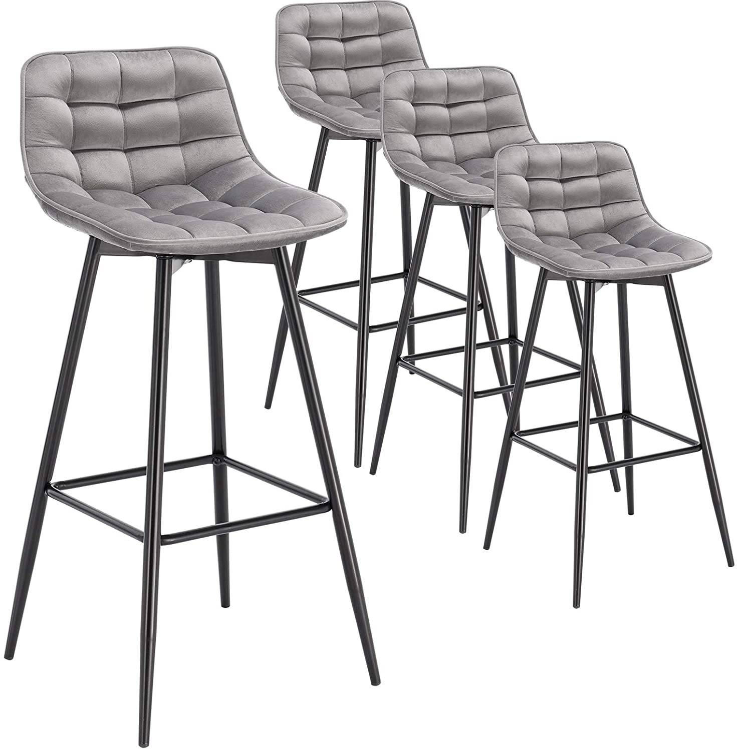 BARHOCKER 4er Set, Fußstütze, Samt, Hellgrau - Hellgrau/Schwarz, Textil/Metall (43/88/35.5cm) - Woltu