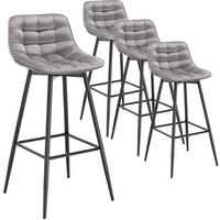 BARHOCKER 4er Set, Fußstütze, Samt, Hellgrau - Hellgrau/Schwarz, Textil/Metall (43/88/35.5cm) - Woltu