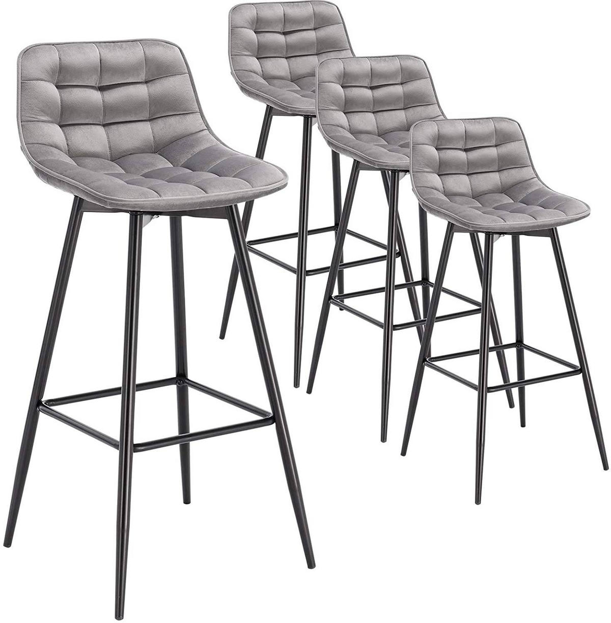 BARHOCKER 4er Set, Fußstütze, Samt, Hellgrau - Hellgrau/Schwarz, Textil/Metall (43/88/35.5cm) - Woltu