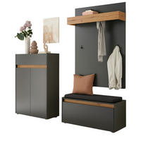 GARDEROBEN-SET grau matt, Eiche Wotan 4-teilig 195 cm, Sitzbank inklusive Sitzkissen - Eiche Wotan/Schwarz, Holzwerkstoff/Kunststoff (195/200/40cm) - Furn.Design
