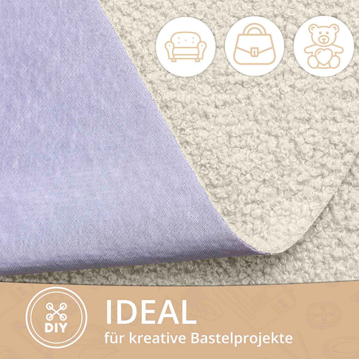 BOUCLESTOFF Quelle Creme – 315 g/m², 140 cm breit, weich & robust, feuer- & UV-resistent - Creme, Textil (140/100cm) - Dreamroots