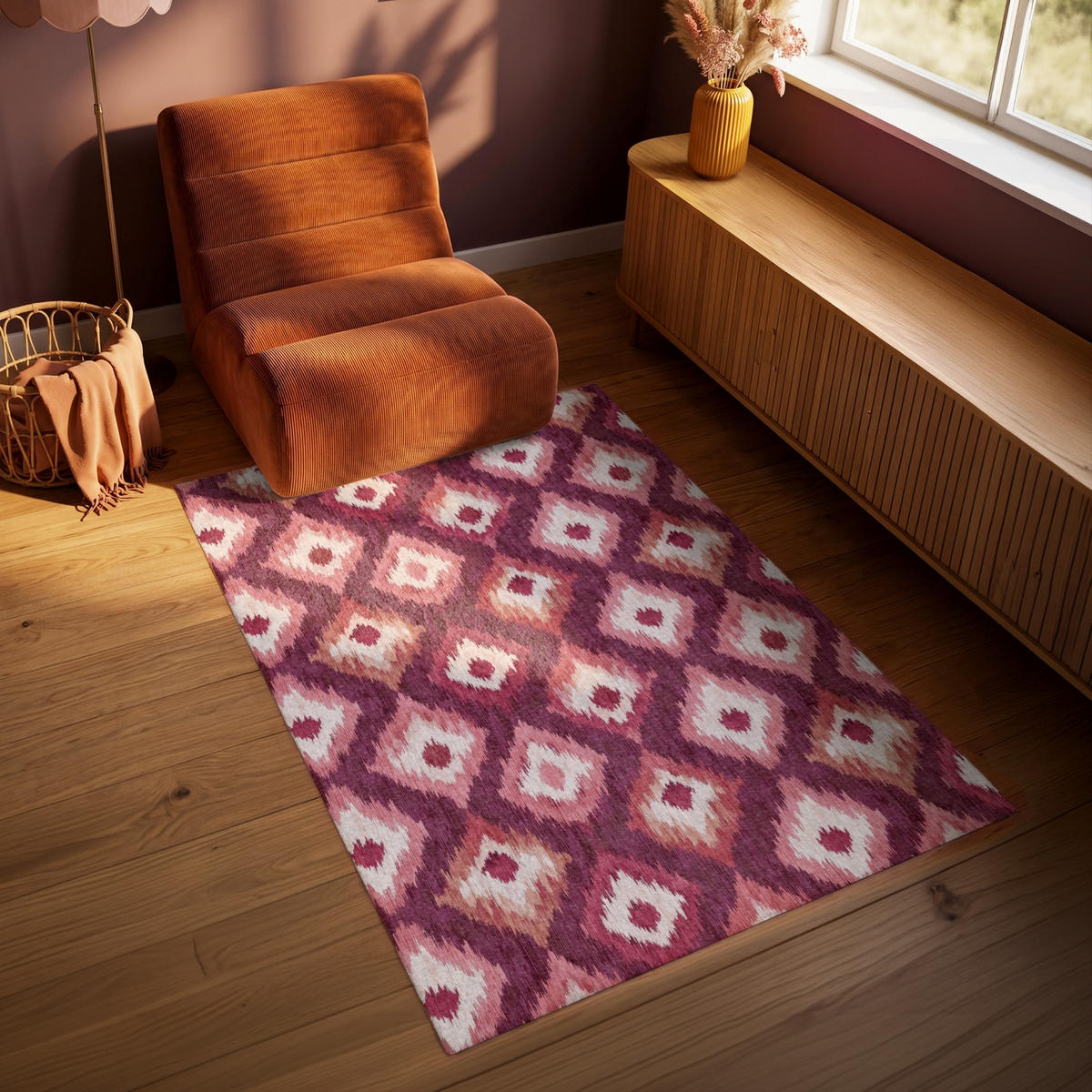 TEPPICH - Diamantformen - Rosa - Muster - Textur - 90x150 cm - Bordeaux, Kunststoff/Textil (90/0.4cm) - OnlyWow