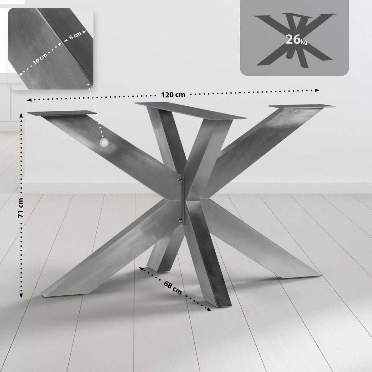 TISCHBEIN eckig 120/68/71 cm Edelstahl Edelstahl - Edelstahlfarben, Metall (120/71/68cm) - CLP