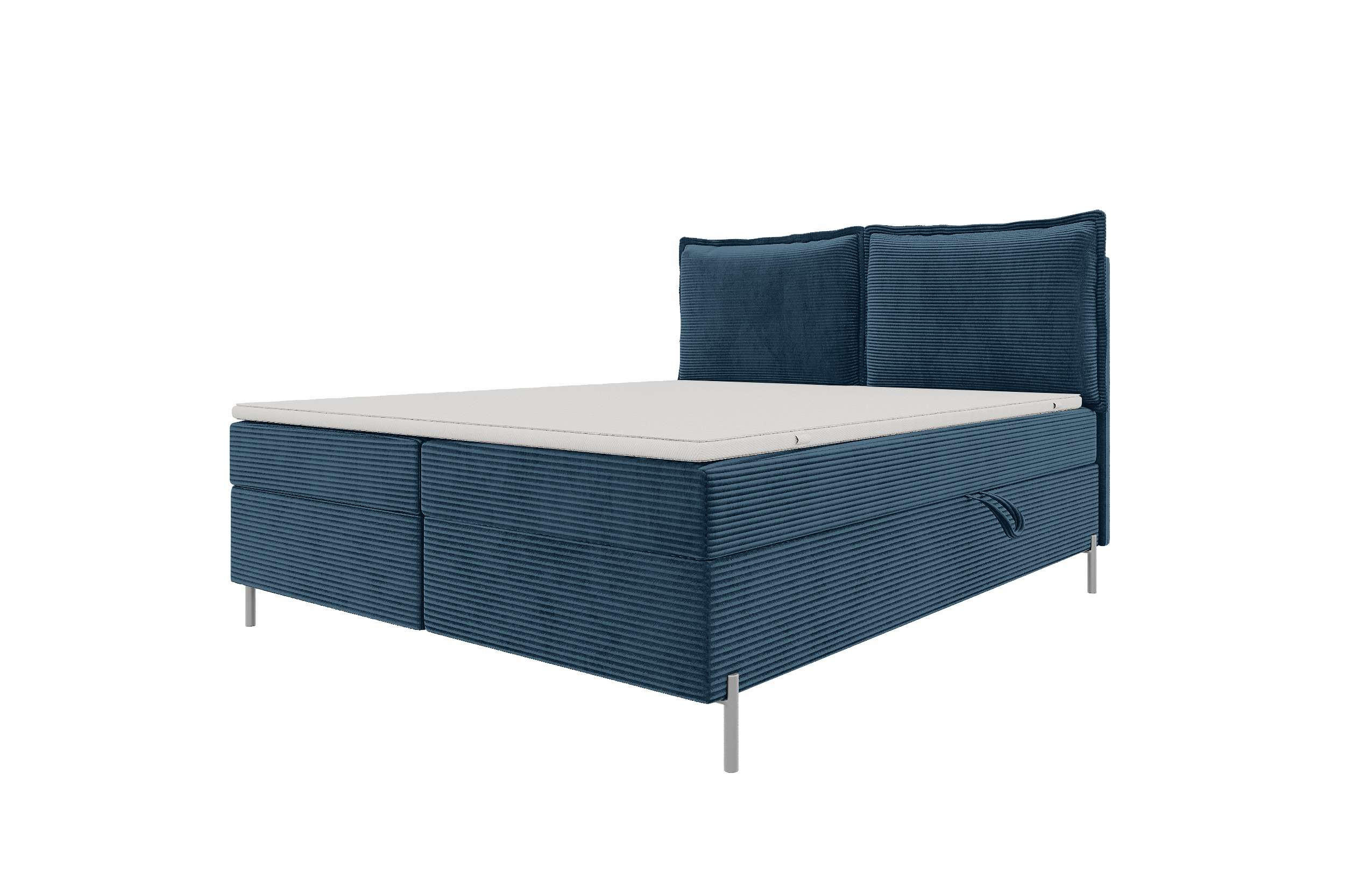 BOXSPRINGBETT VERO Cordstoff Blau 160/200 cm - Blau/Schwarz, Holzwerkstoff/Textil (160/200cm) - 99rooms