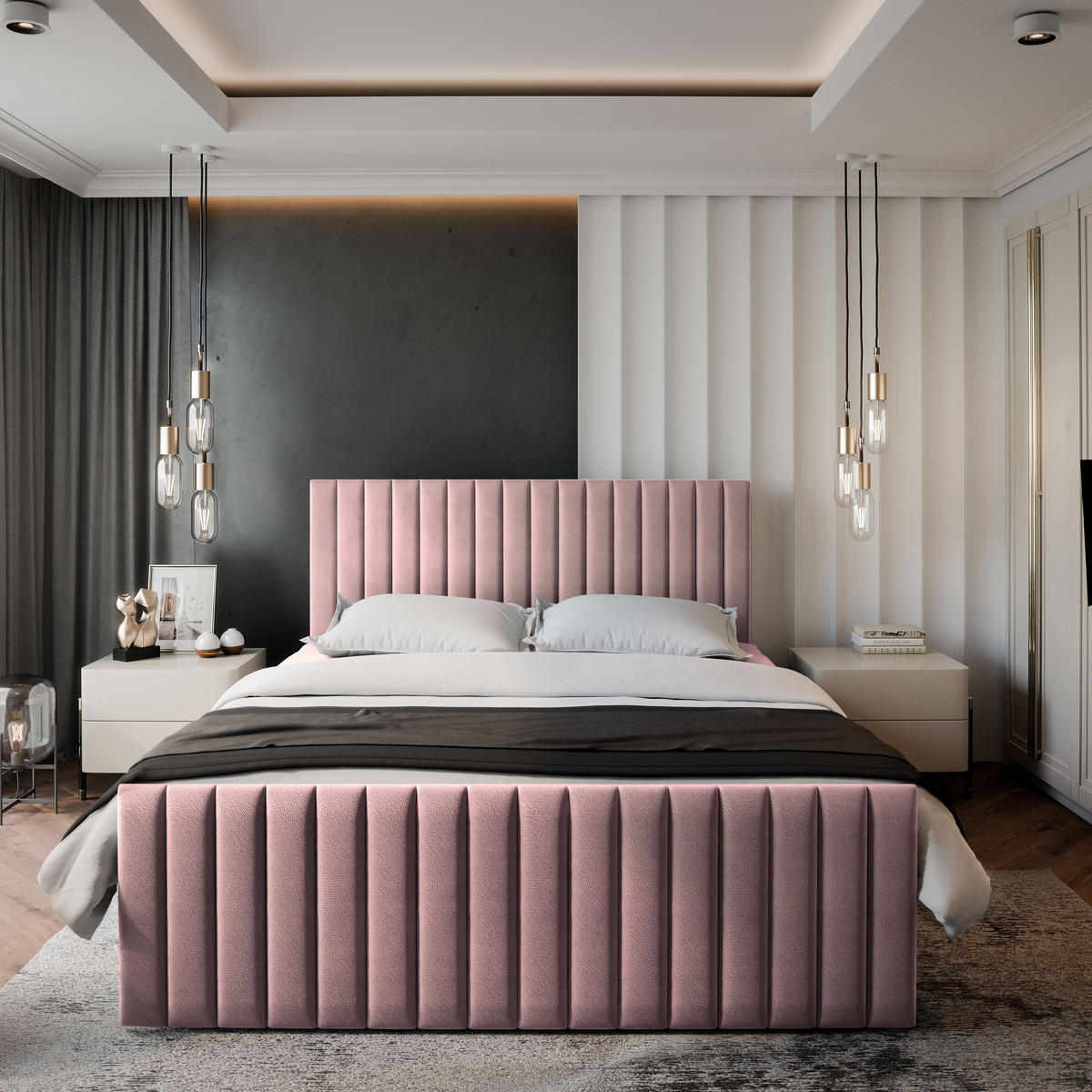 BOXBETT ARION 160x200 cm mit Matratze und Topper, H2+H3 - Rosa - Rosa, Holz (160/200cm) - MASSENO