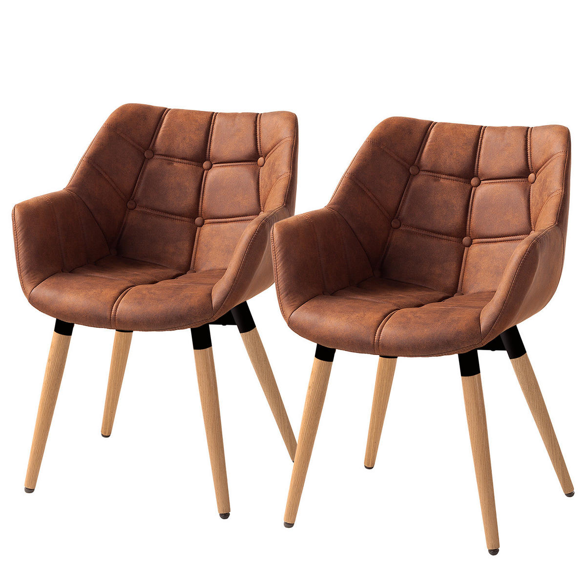 ARMLEHNENSTUHL - Eiche massiv - Cognac, Holz/Textil (61/83/60cm) - home24