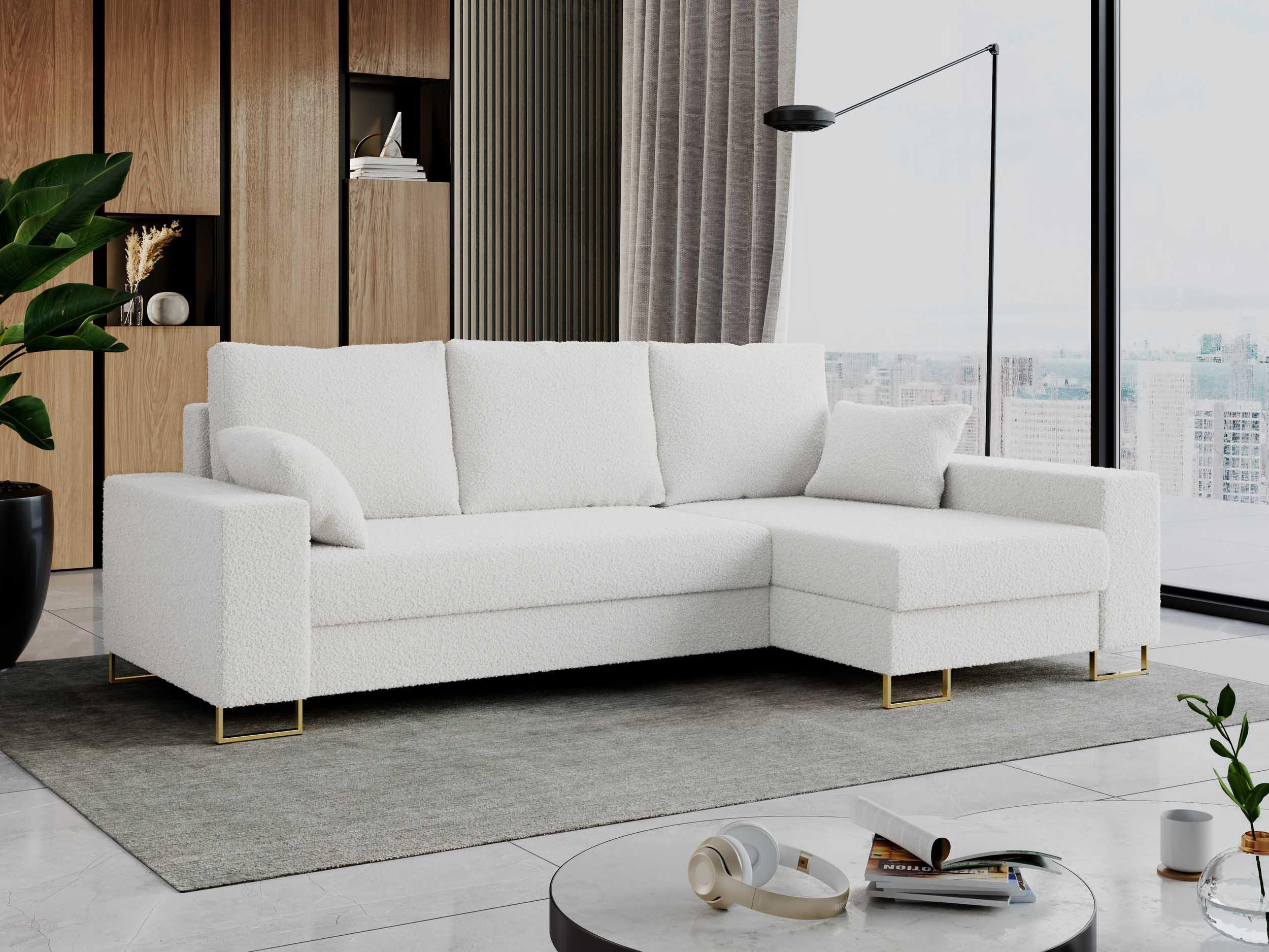 ECKSOFA Dorian Boucle Weiß - Goldfarben/Weiß, Textil/Metall (242/138cm) - MKS