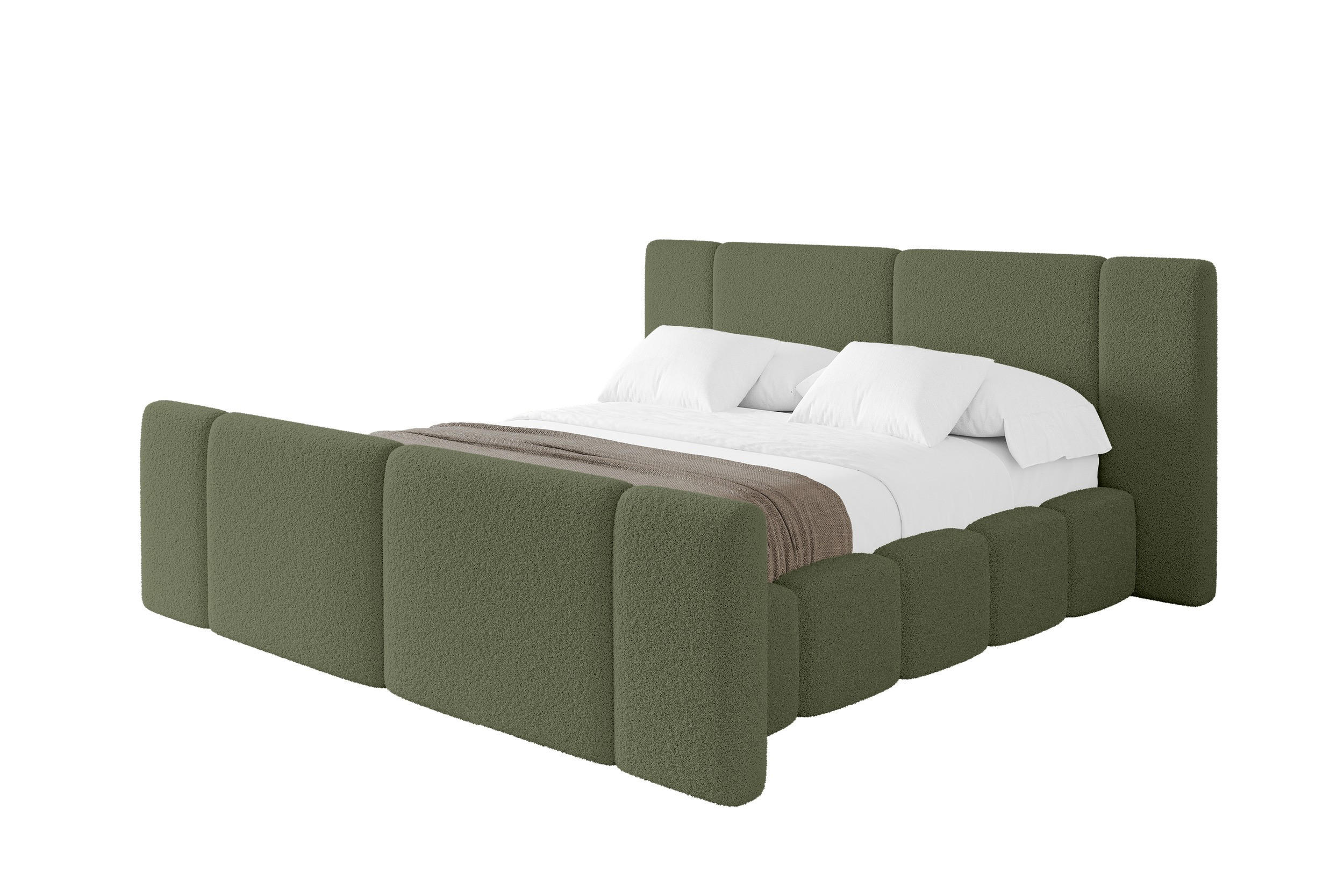 POLSTERBETT mit Bettkasten, Fußteil und Lattenrost, Bett mit Matratze H3/H4 - NILO-Z 180x200 Grün - Olivgrün, Holzwerkstoff/Textil (180/200cm) - ALTDECOR