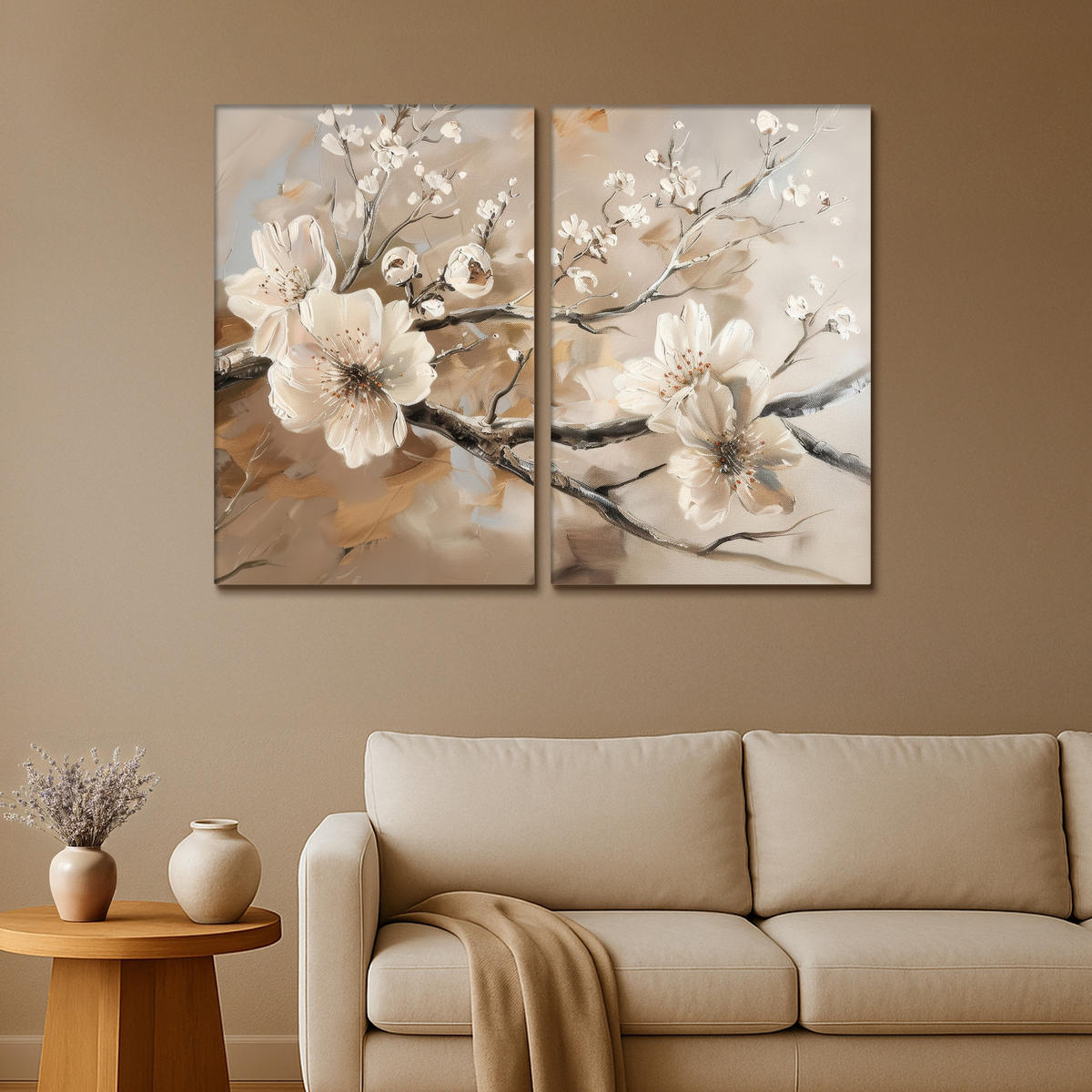 LEINWANDBILD 2er Set Blüte - Beige - Abstrakt - Blumen 120x90 cm - Hellbraun, Textil (120/90cm) - MuchoWow