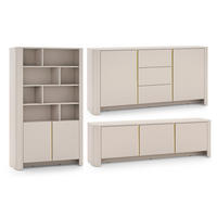 WOHNZIMMER-SET Bari Kaschmir / Gold (3er-Set) - Kaschmir/Creme, Holz/Holzwerkstoff (439/170/39cm) - Feldmann-Wohnen