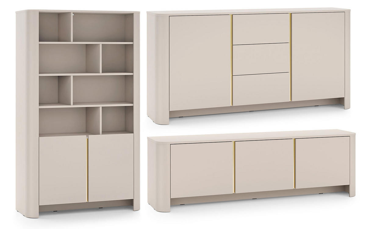 WOHNZIMMER-SET Bari Kaschmir / Gold (3er-Set) - Kaschmir/Creme, Holz/Holzwerkstoff (439/170/39cm) - Feldmann-Wohnen