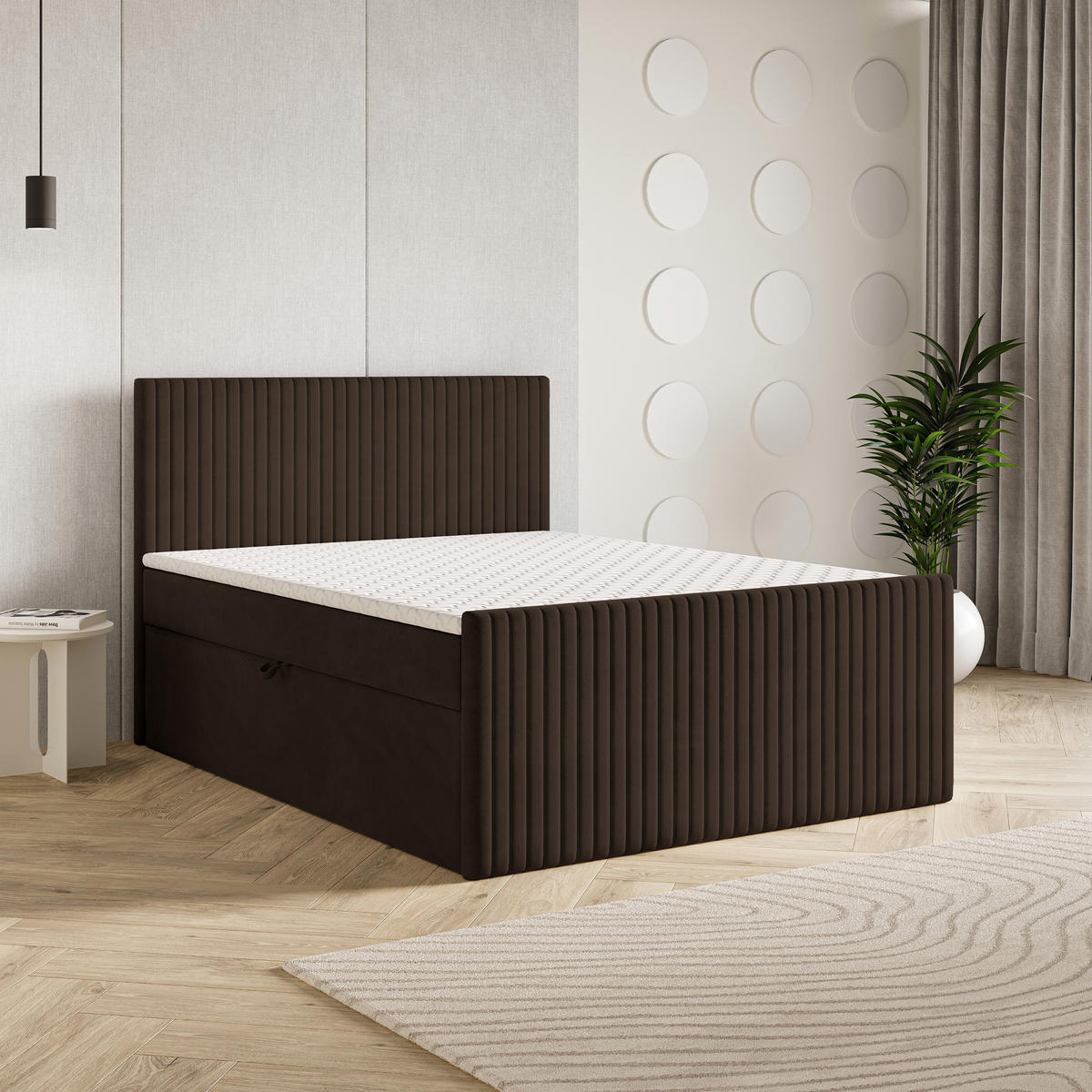 BOXBETT TERVAN 180x200 cm mit Matratze und Topper - Braun - Braun, Holz (180/200cm) - MASSENO