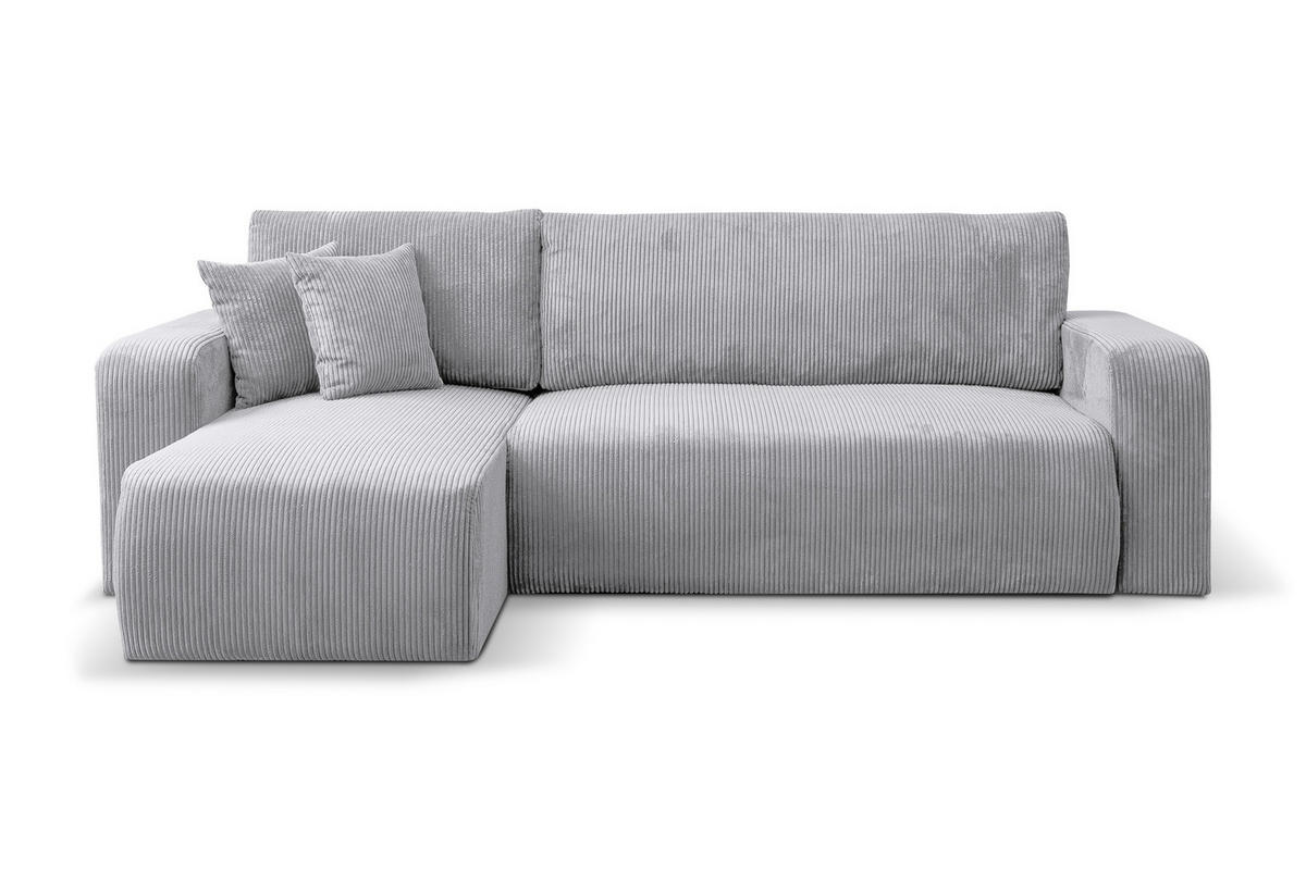 ECKSOFA LUNA mit Schlaffunktion und Bettkasten Cord-Stofff (Hellgrau) - Hellgrau, Textil (244/142cm) - VENASI MÖBEL