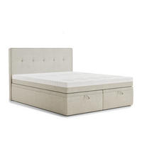 BOXBETT 140/200 cm Comfrey, in Beige, Matratze, gepolstertes Kopfteil, Bettkasten, H3 = fest - Beige/Schwarz, Holz/Holzwerkstoff (140/200cm) - Maison de Reve