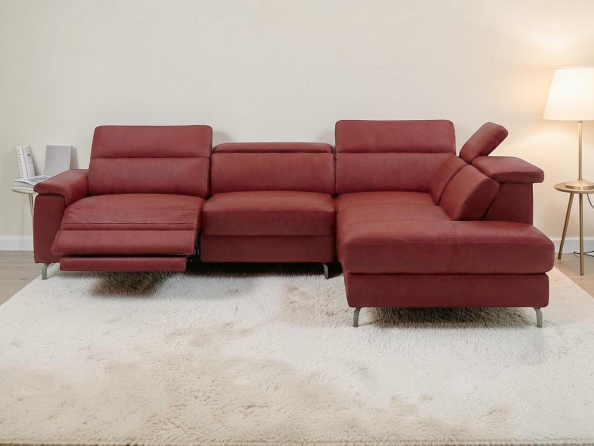 ECKSOFA Ambassador Echtleder mit 1 x Relaxfunktion Rot - Rot, Leder/Metall (272/224cm)
