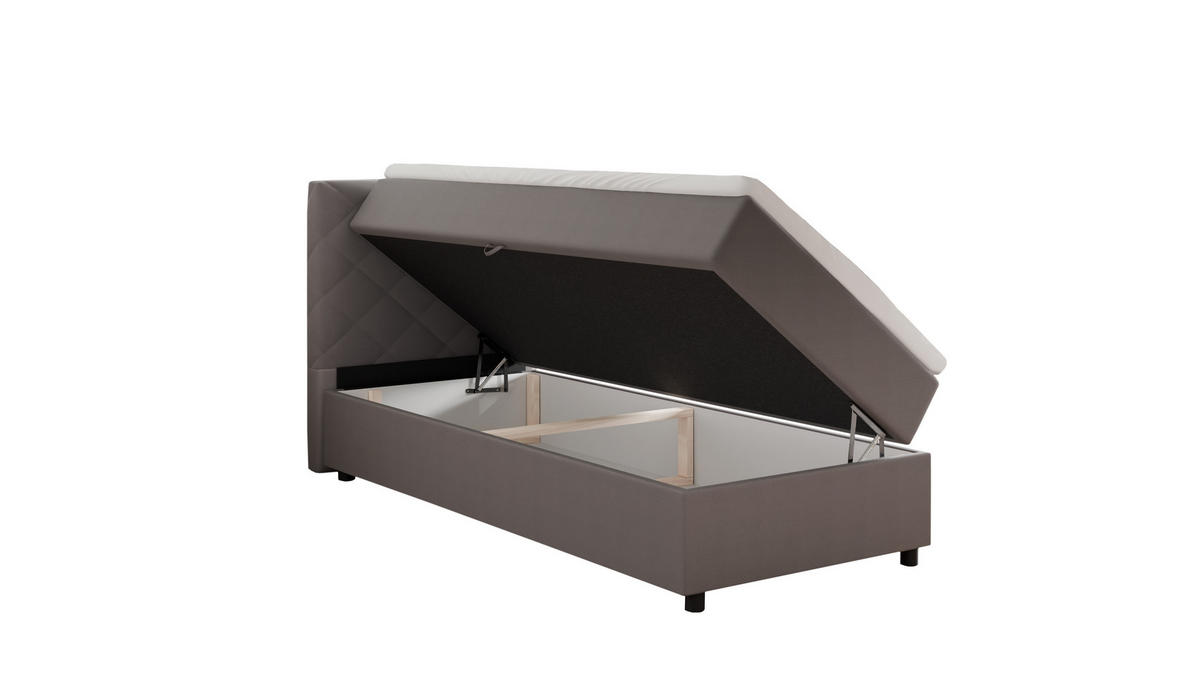BOXBETT Diamaro 90x200 cm mit Bettkasten und Topper - Dunkelgrau - Grau, Holz (96/215cm) - Panda Möbel