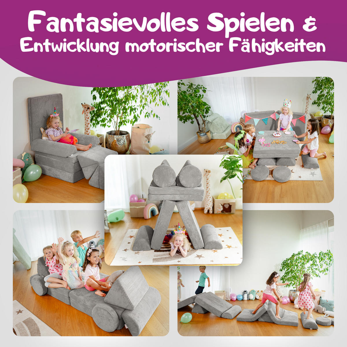 SPIELSOFA Kinder Fantasiewelt 8tlg - Grau, Textil (150/55/66cm) - Linodino