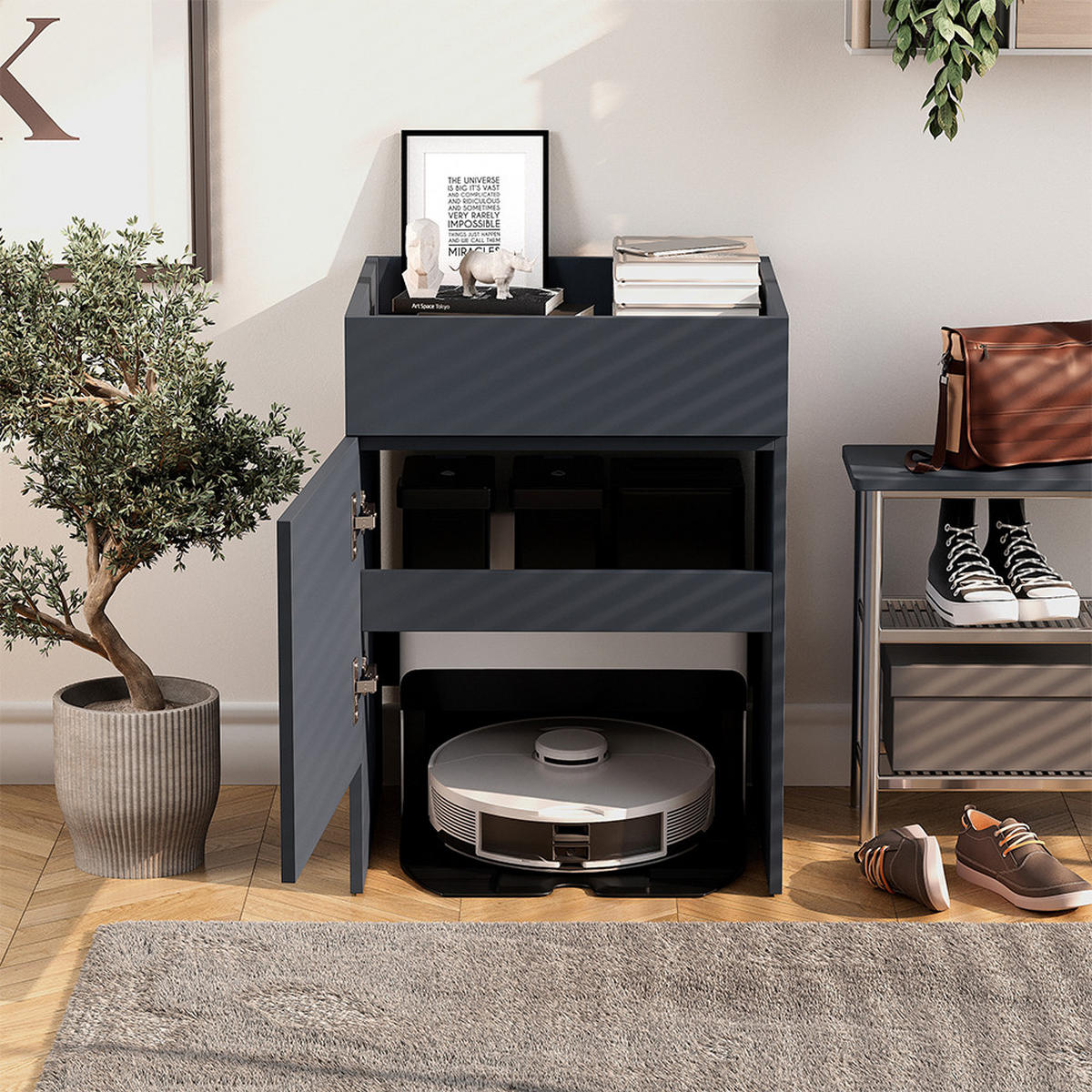 SAUGROBOTERSCHRANK Dustin Anthrazit 50 x 67.5 cm mit 1 Tür - Anthrazit, Holzwerkstoff (50/67.5/50cm) - Vicco