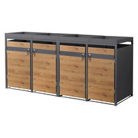 SADA 4 popelnic s rostlinnou střechou, antracitová barva s dřevěným vzhledem - hnědá, kov (264/124/80cm) - ML-DESIGN
