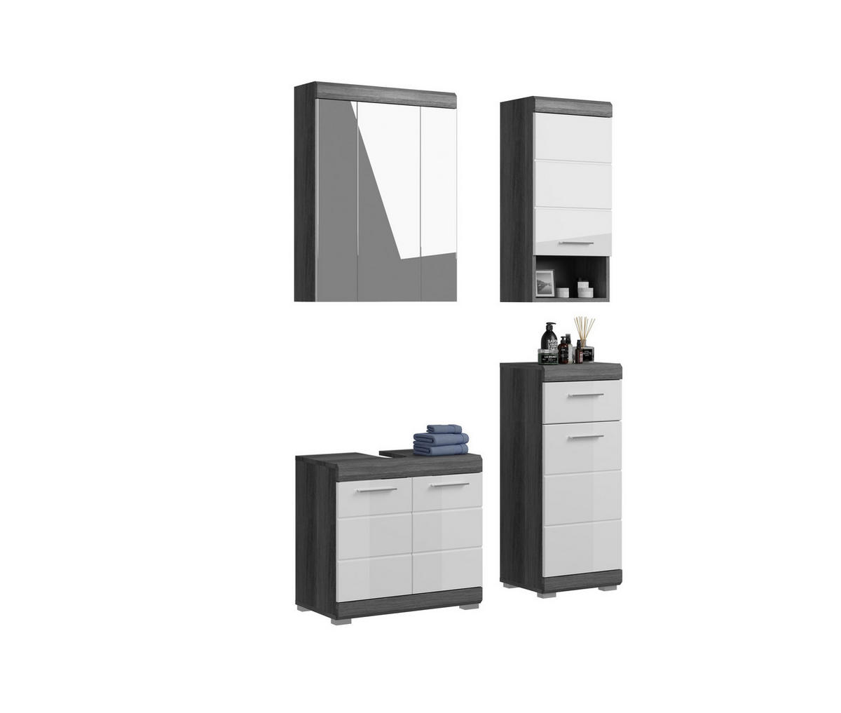 BADKOMBINATION 4tlg. Scout Bad in Rauchsilber Nachbildung und weiß hochglanz B/H/T: 112x191x34 cm - Anthrazit, Holz (112/191/34cm)