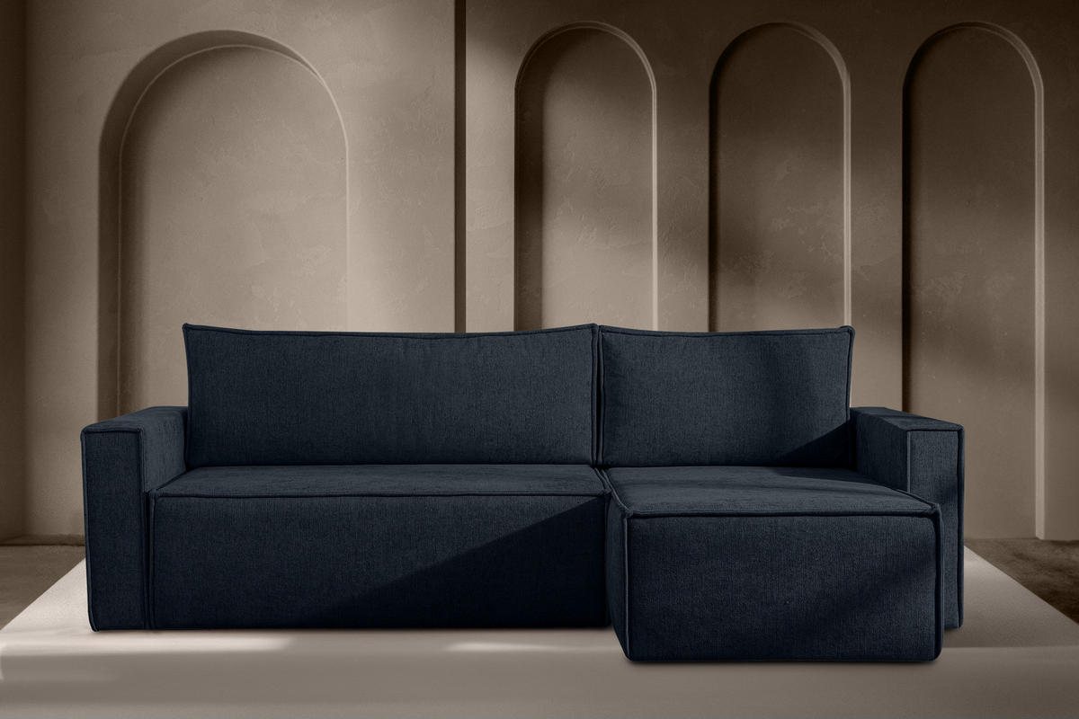 UNIVERSAL-ECKSOFA NAPI II mit Schlaffunktion, dunkelblau - Dunkelblau, Textil (246/148cm) - KONSIMO®