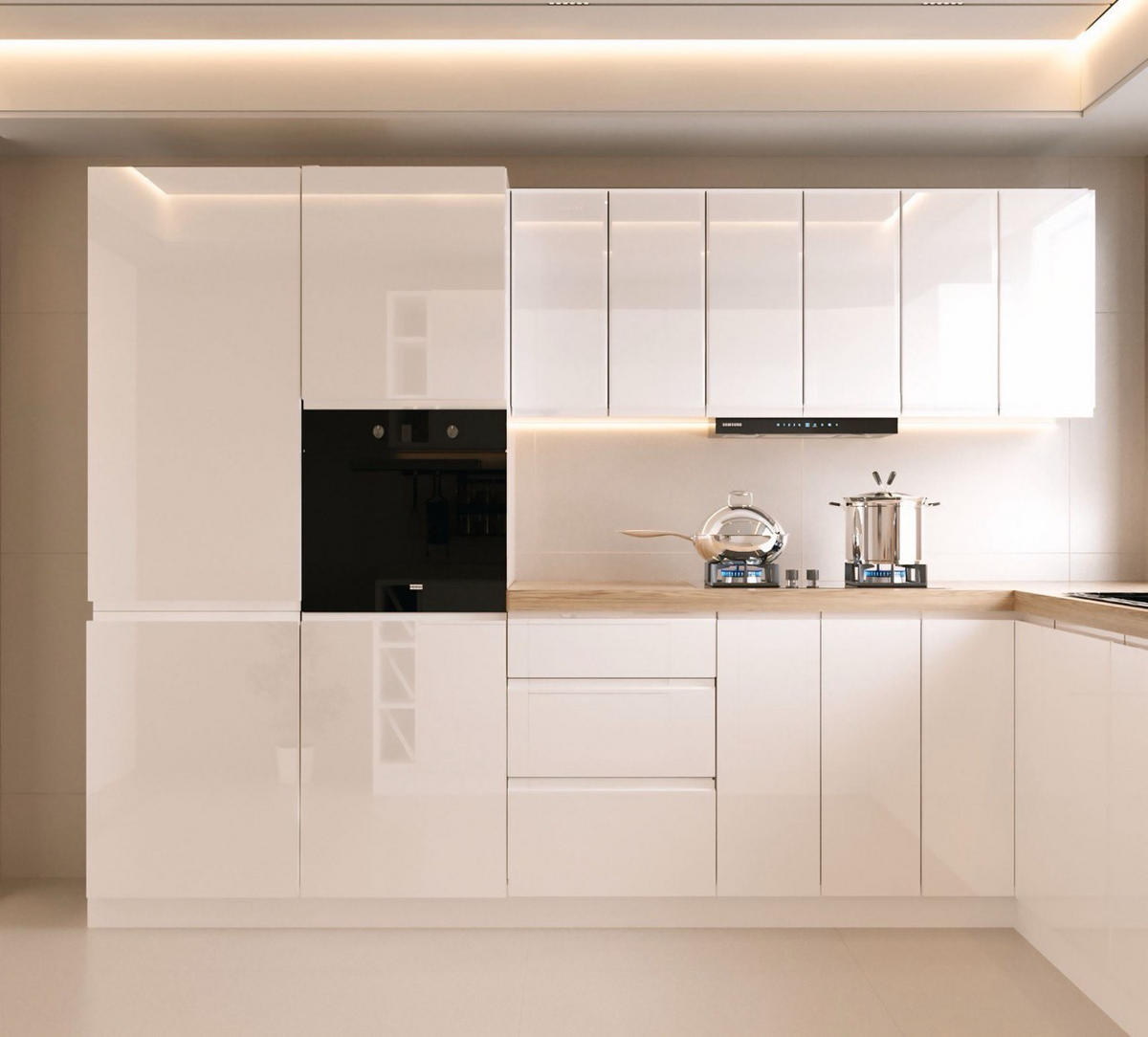 WINKELKÜCHE 320 cm x 280 x 260 cm - Aspen KA17-M320 - in Weiß/Hochglanz - Weiß Hochglanz, Holz (860/212/58cm)