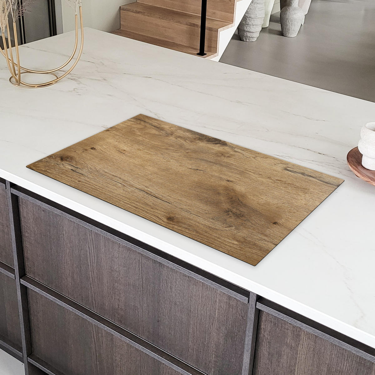 HERDABDECKPLATTE Holz - Braun - Holzoptik 91x52 cm - Eichefarben, Kunststoff (91.6/0.2/52.7cm) - MuchoWow