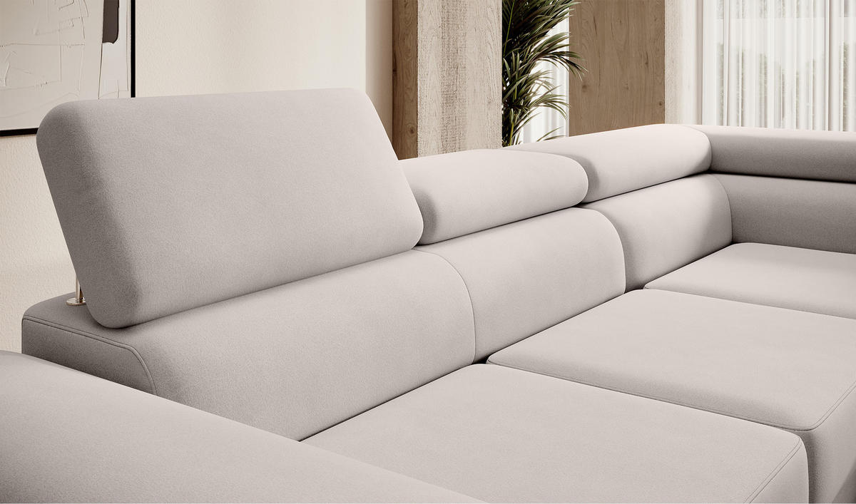 ECKSOFA Stevil Cremeweiß Velours - Silberfarben/Creme, Textil/Metall (275/203cm) - Selsey