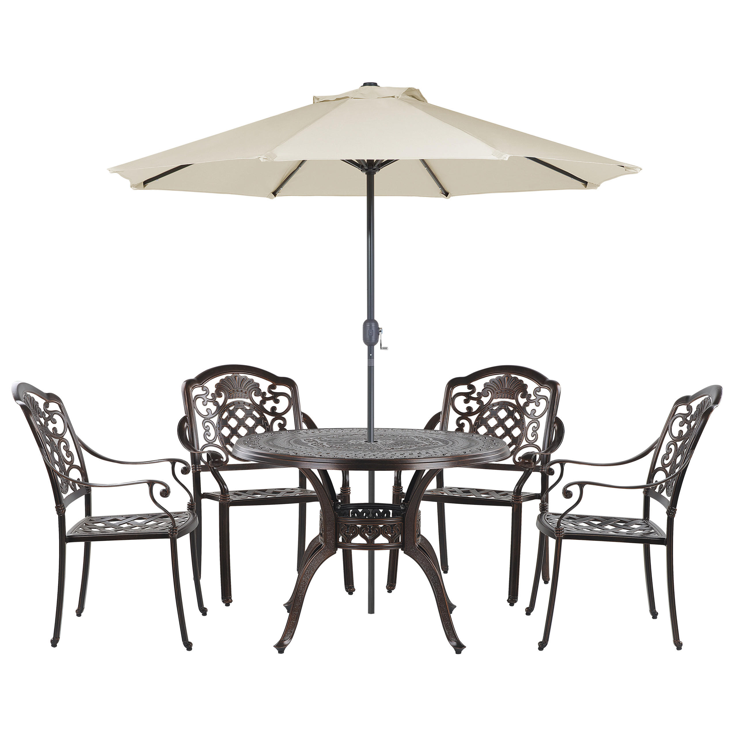 GARTENMÖBEL SET 4-Sitzer mit Sonnenschirm Aluminium dunkelbraun Salento - Beige/Braun, Metall - Beliani