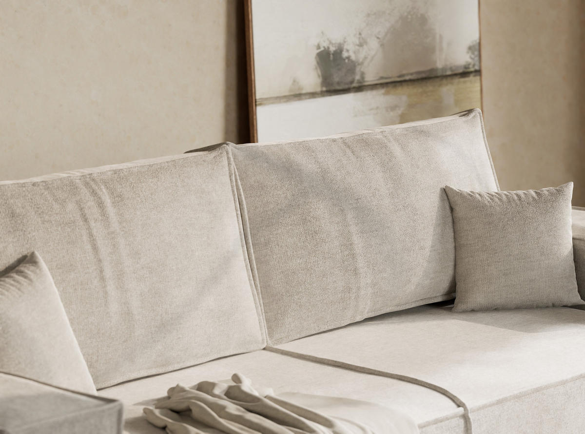 SOFA MIT SCHLAFFUNKTION Milos Beige grau Chenille-Stoff - Hellgrau/Schwarz, Holz/Holzwerkstoff (255/70/105cm) - Maison de Reve