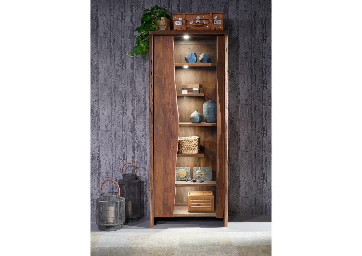 VITRINE Akazie 81x45x204 braun lackiert PURE ACACIA #207 - Braun, Holz (81/204/45cm) - Massivmoebel24