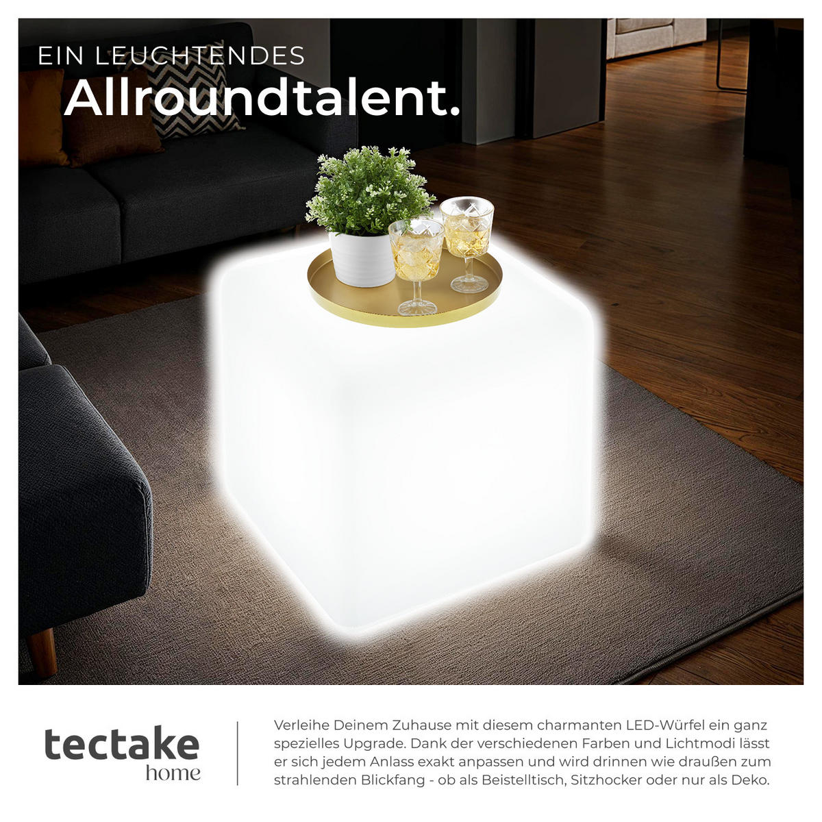 LEUCHTWÜRFEL Luminous Cube,Belastbarkeit 100 kg, inkl. Erdspieß,weiß - Weiß, Kunststoff (43/43/43cm) - tectake