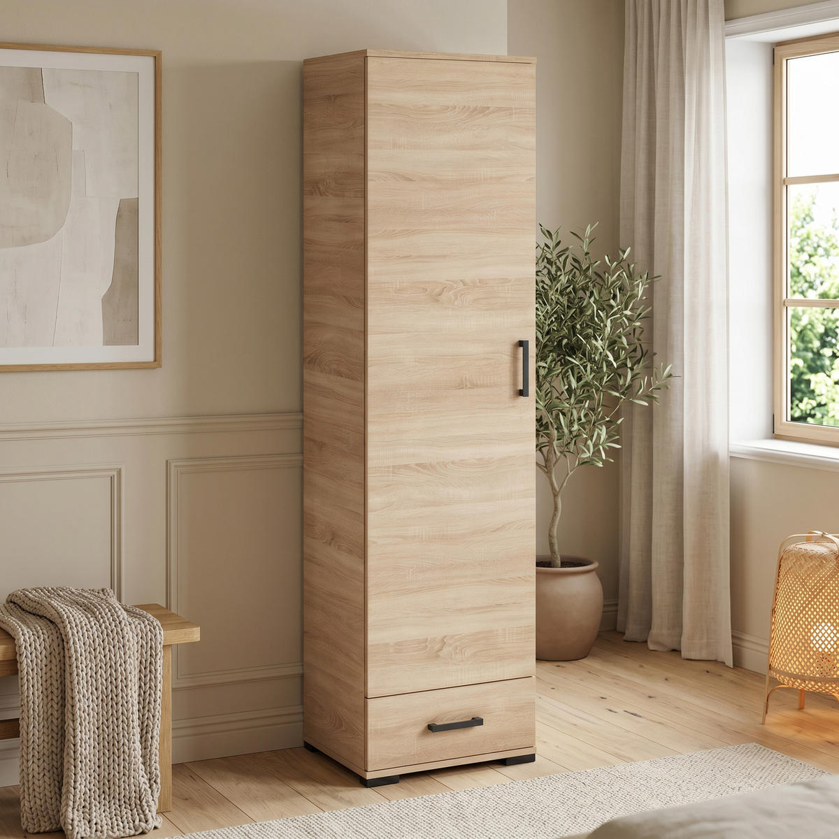 DREHTÜRENSCHRANK ALBANO 50/186/40cm 1-türig Sonoma Eiche - Sonoma Eiche, Holzwerkstoff (50/186/40cm) - MASSENO