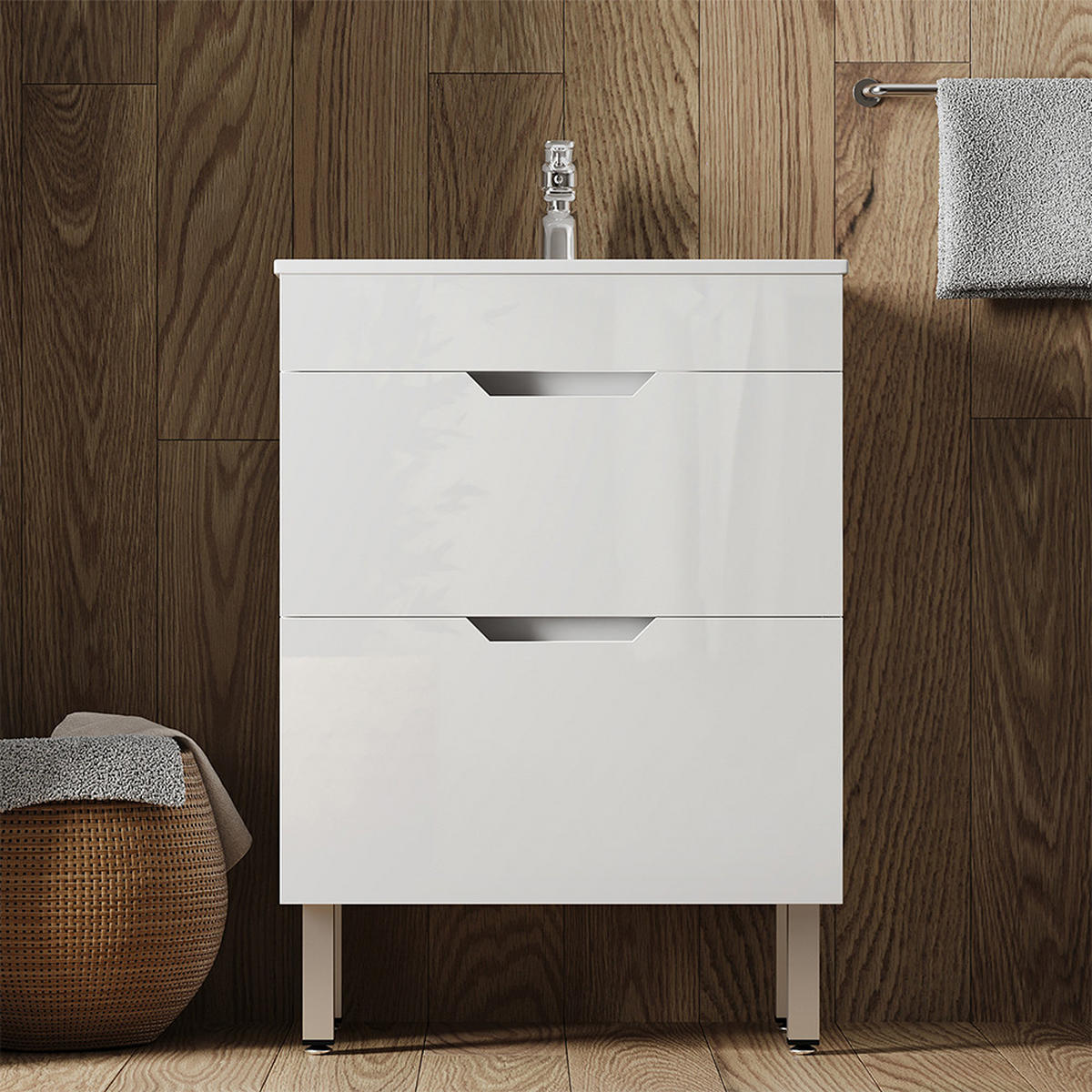 WASCHTISCHKOMBI Clayton, Weiß Hochglanz, 2 Teile, Unterschrank 80 cm - Weiß, Holzwerkstoff (80/81.5/40cm) - Vicco