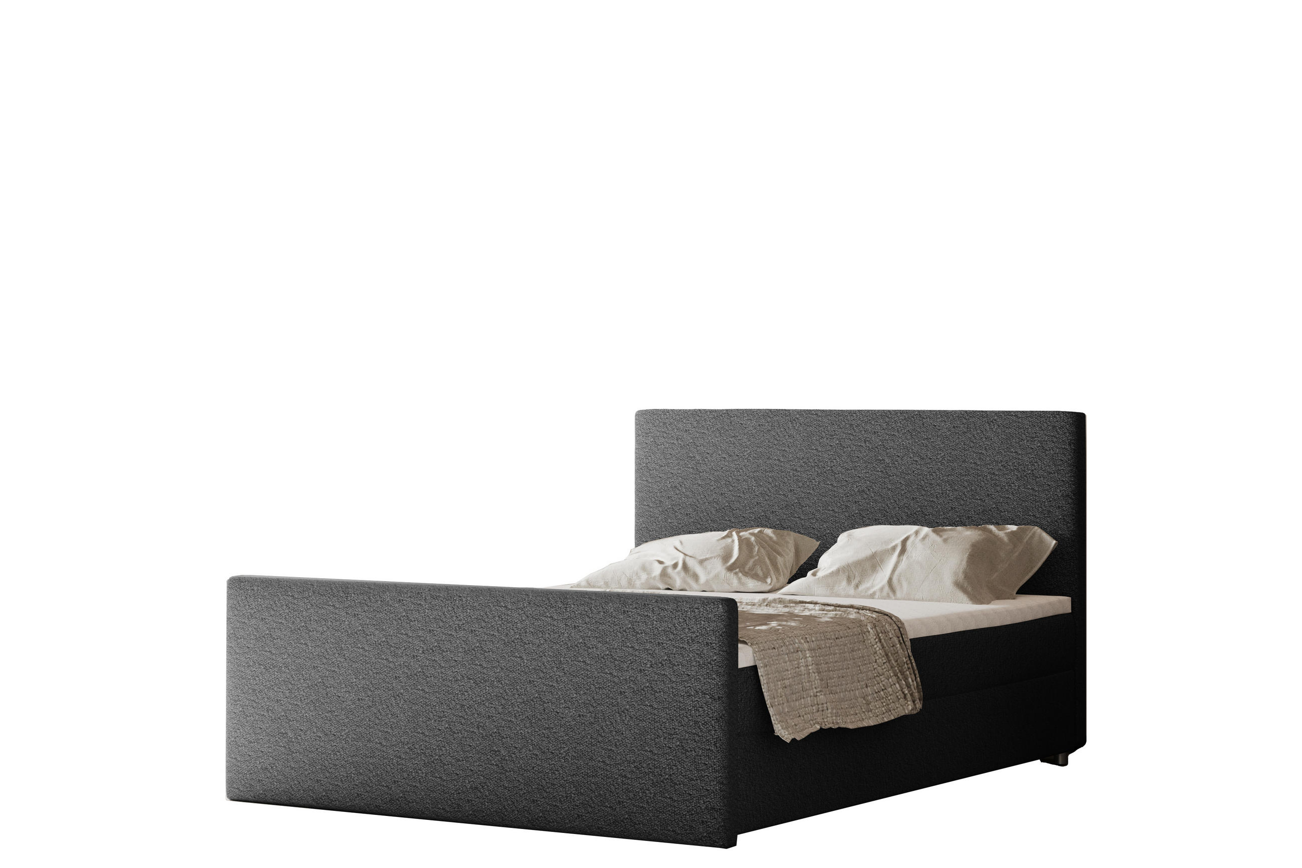 BOXBETT mit Bettkasten Matratze Topper LAGUNE Stoff Loop Graphit 200x200 cm H2-Pocket - Graphitfarben, Holz/Holzwerkstoff (200/200cm) - Kaiser Möbel