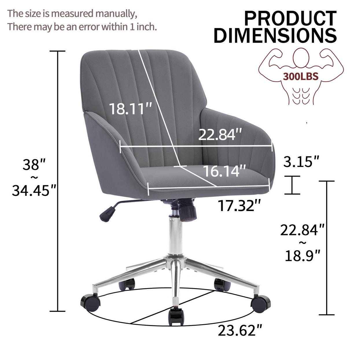 BÜRODREHSTUHL höhenverstellbar Samt Grau - Grau, Metall (60/97/62cm) - Meubliv