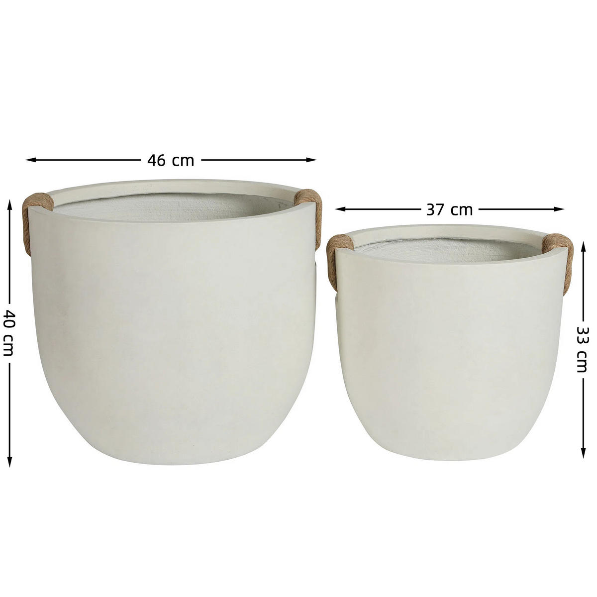 BLUMENTOPF Ø 46/37 cm Nicht-gerade weiss mit Abflusslöcher (2 Stück) - Creme, Naturmaterialen (37.3/33cm) - Oxeza