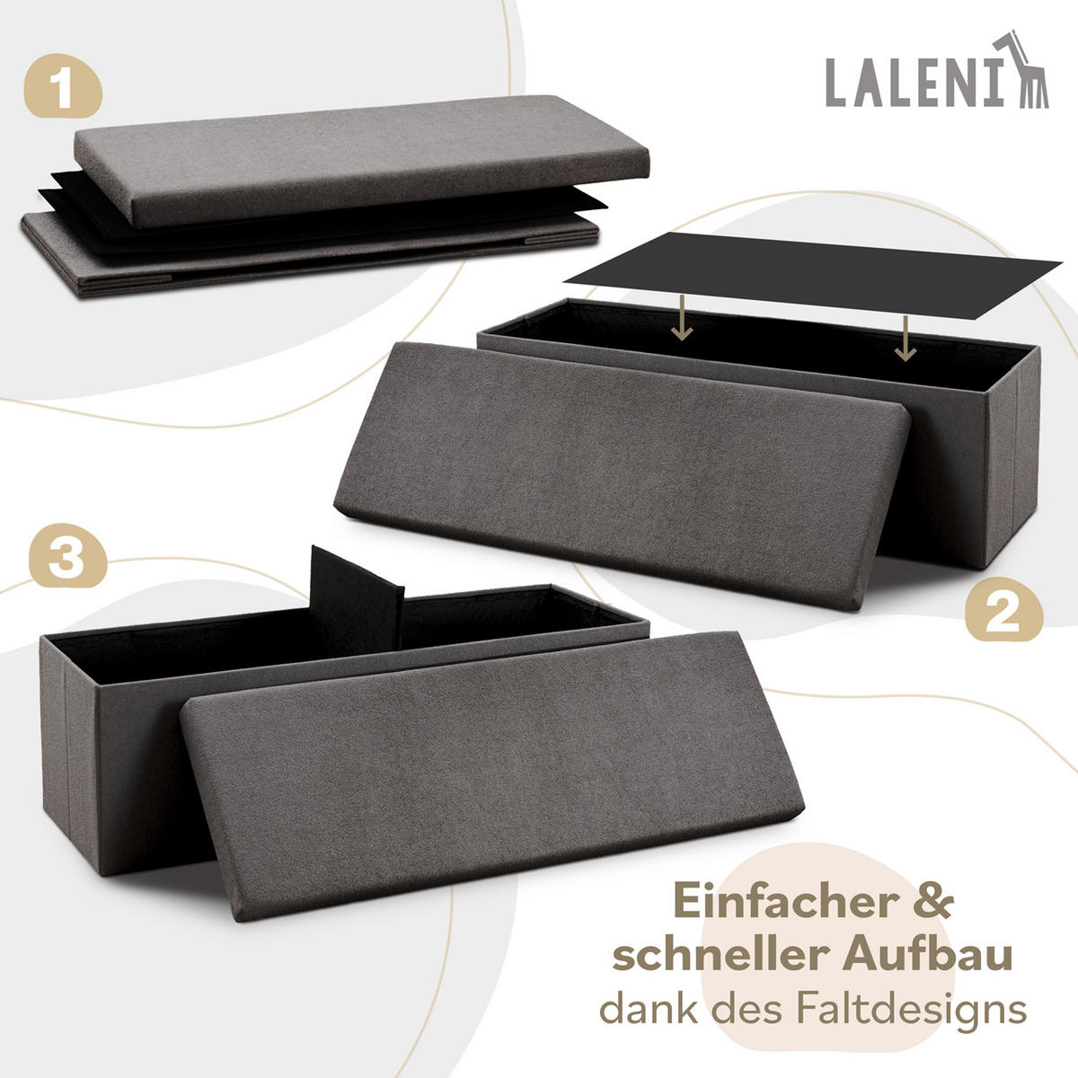 SITZBANK 110/38/38 cm, faltbar, Dunkelgrau - Dunkelgrau, Kunststoff (38/38/110cm) - Laleni