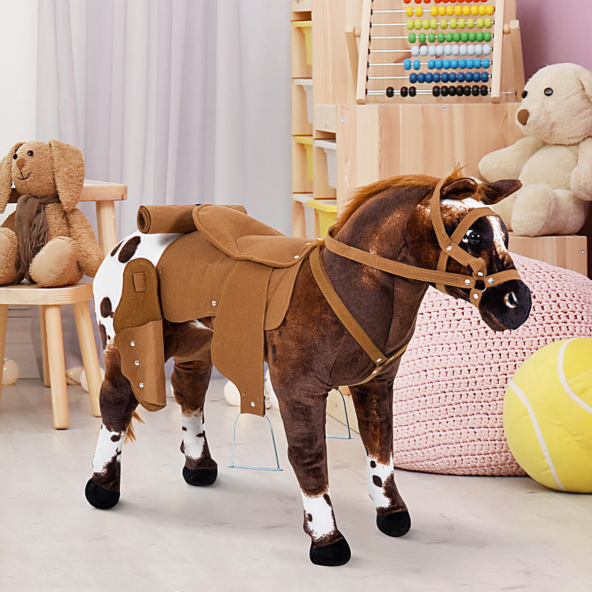 SCHAUKELPFERD DE-18220 Geräuscheffekte (Wiehern, Galopp) Braun-Weiß - Braun, Metall (28/60/85cm) - ComfortXL