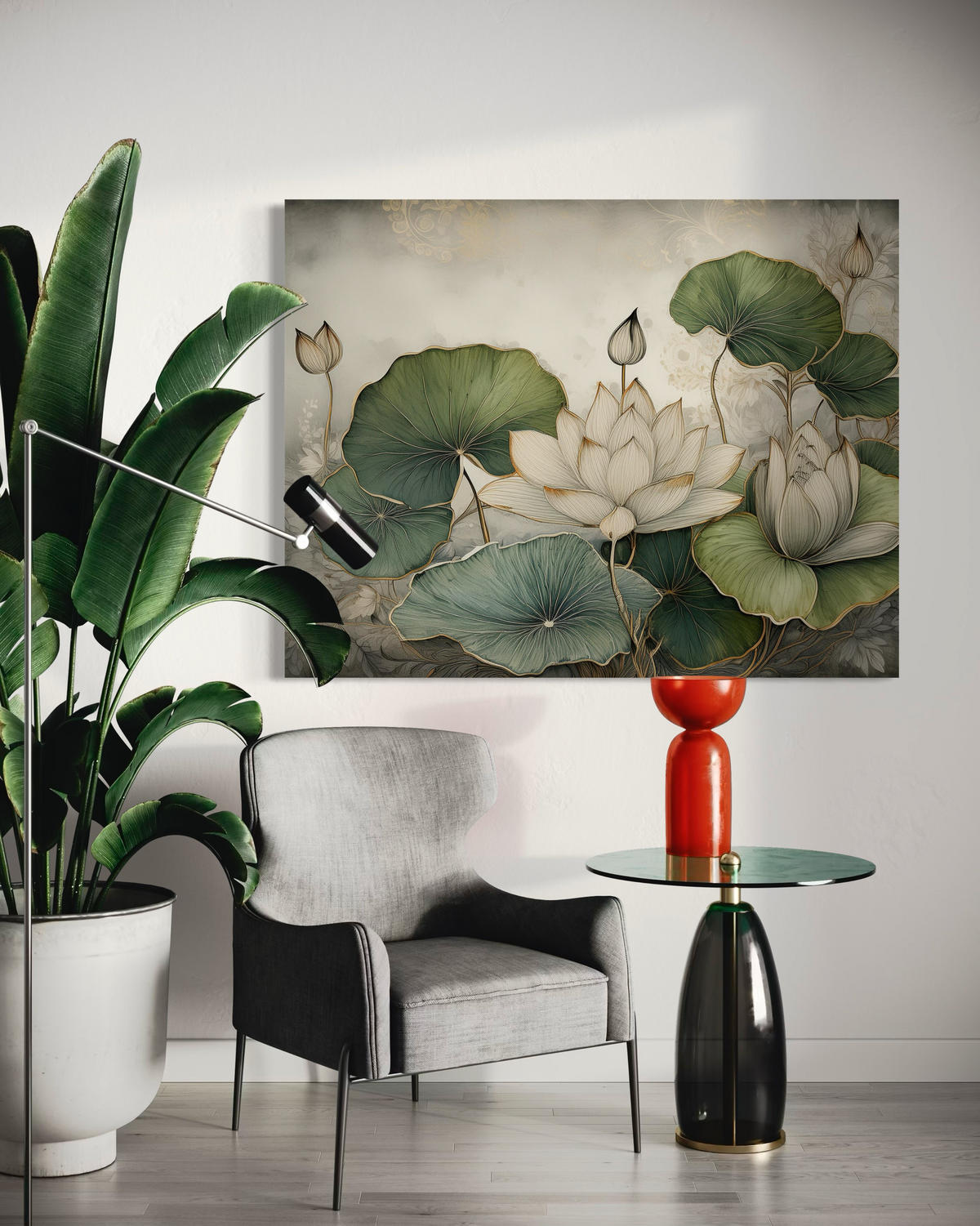 WANDBILD pflanzen lilien blumen - Grün, Textil (60/40cm) - Feeby