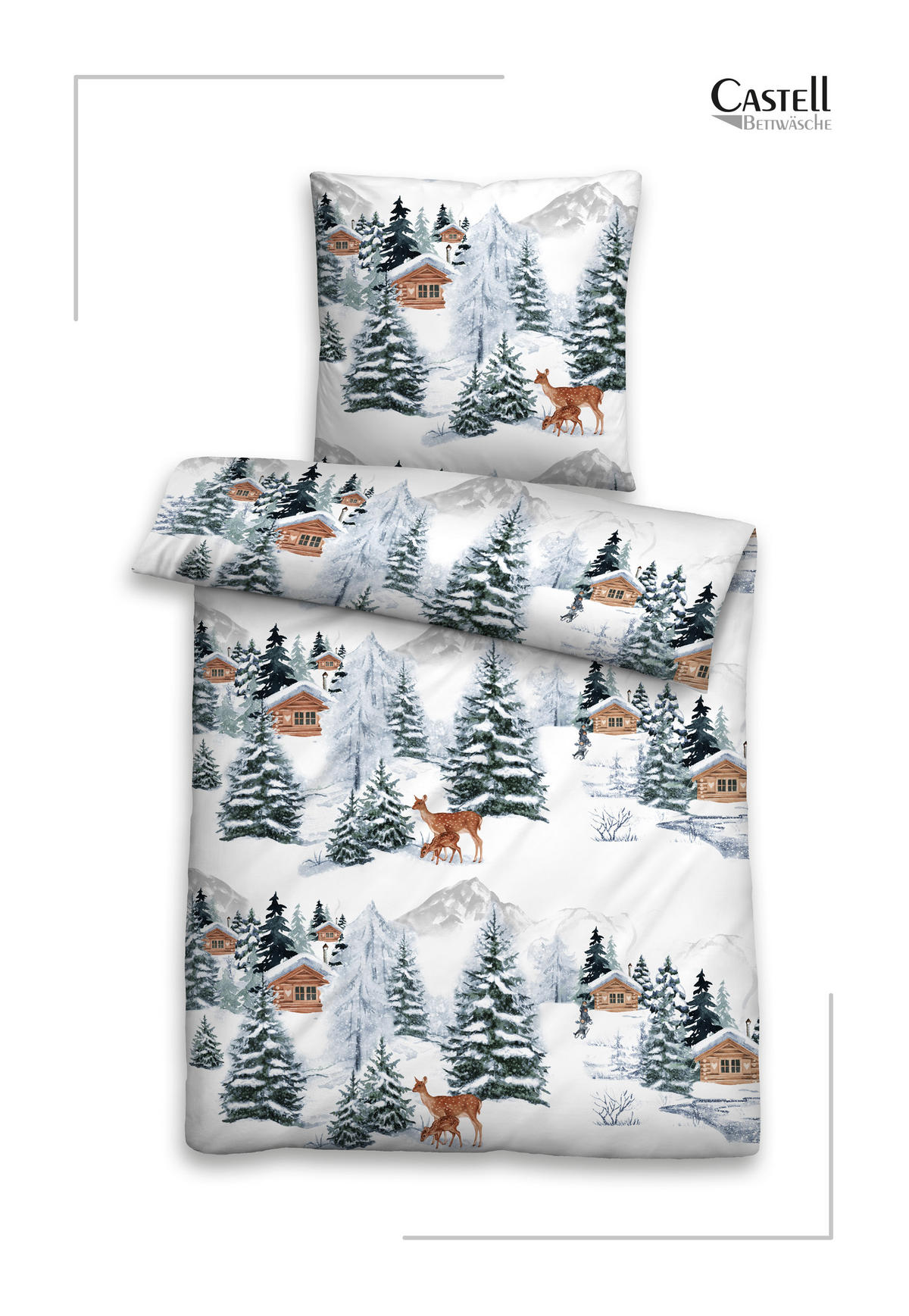 BETTWÄSCHE-GARNITUR Biber Winter taubenblau, 135x200 cm + 80x80 cm - Blaugrau, Textil (135/200cm) - Castell