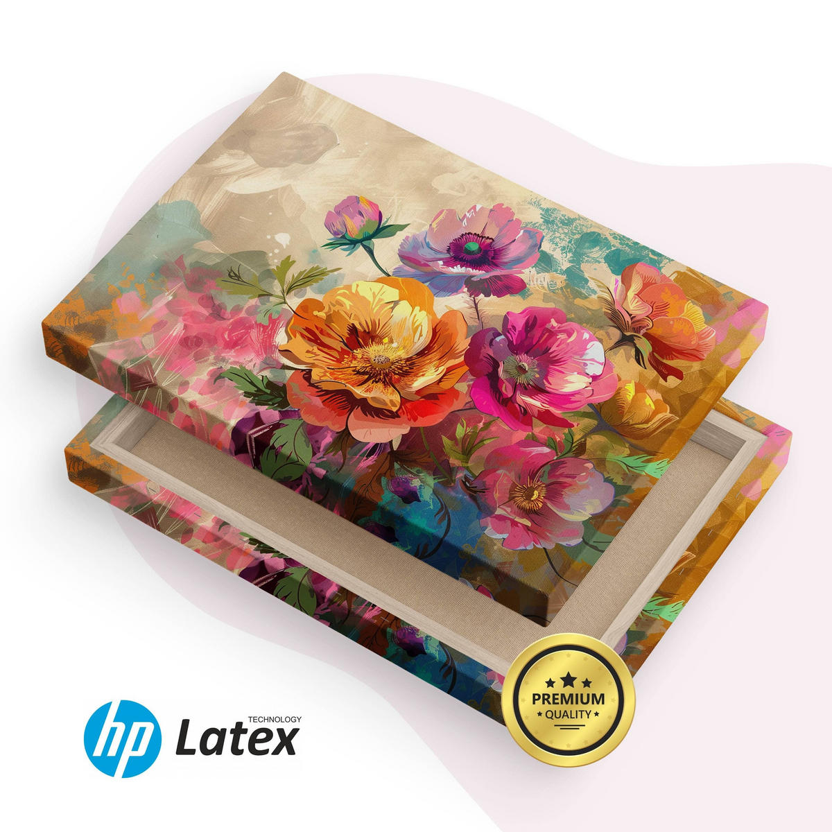 LEINWANDBILD für Wohnzimmer bunte Blumen Blätter Natur 120cm x 80cm - Blau/Beige, Textil (120/80cm) - Muralo