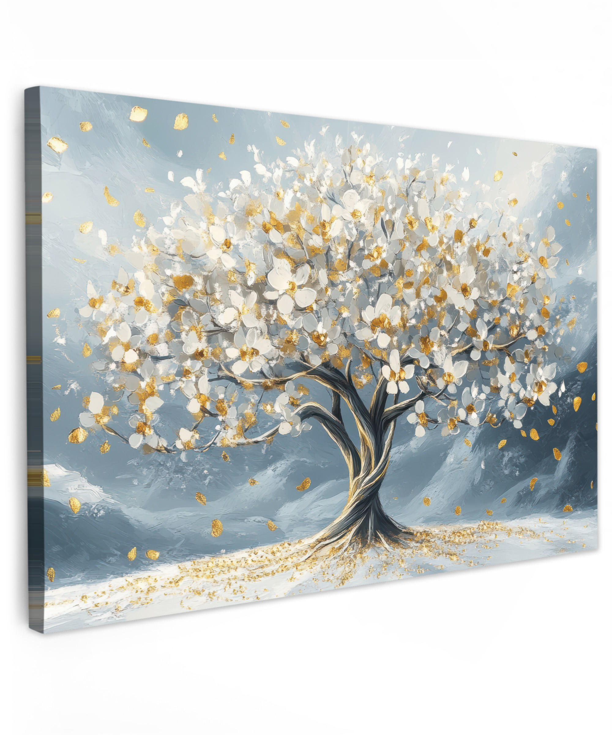 LEINWANDBILD Baum - Winter - Baum des Lebens - Modern - Gold Wohnzimmer 120x80 cm - Goldfarben, Textil (120/80cm) - MuchoWow