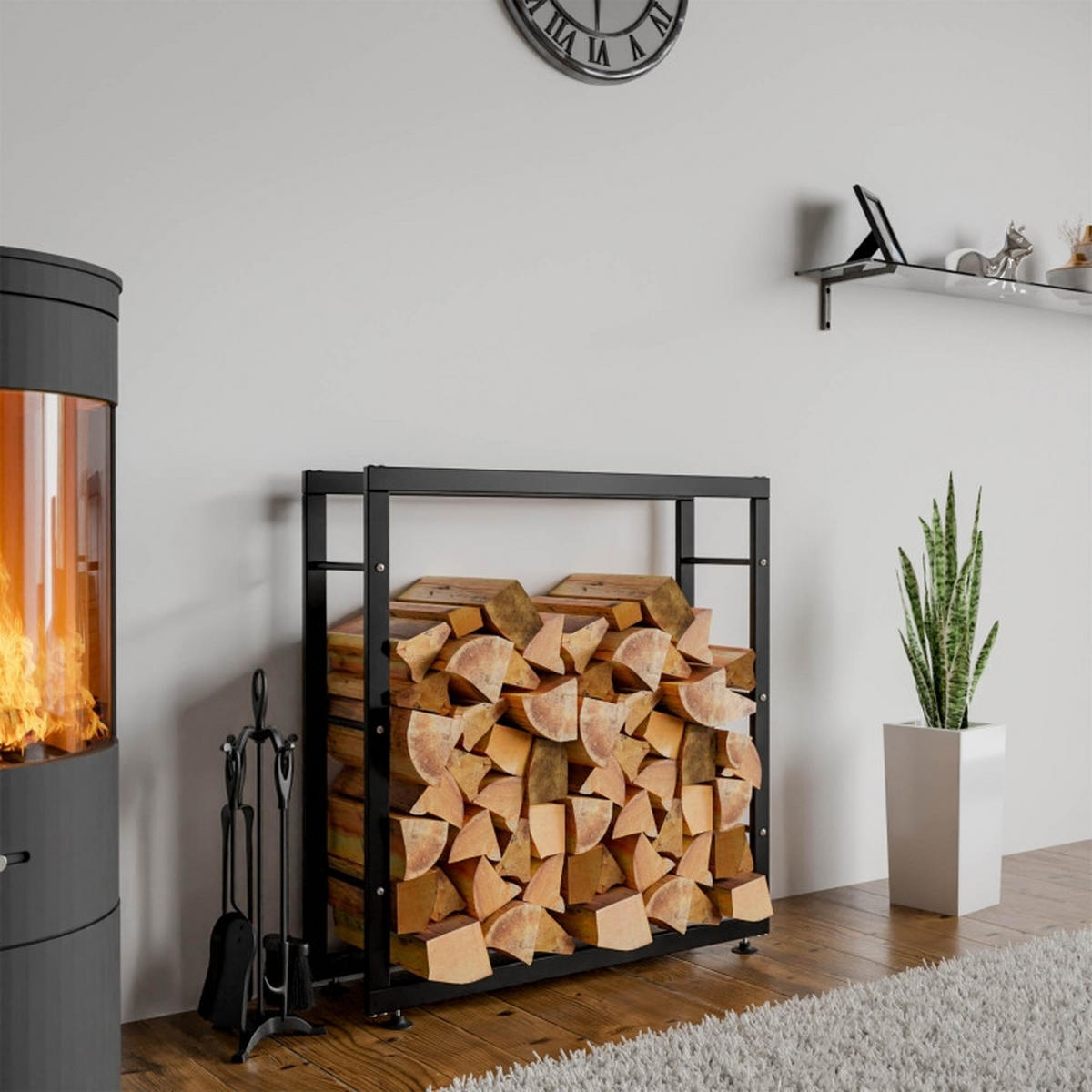 KAMINHOLZREGAL innen Metall SATLO| Schwarz, 25x40x125cm - Schwarz, Metall (40/125/25cm) - DELUKE