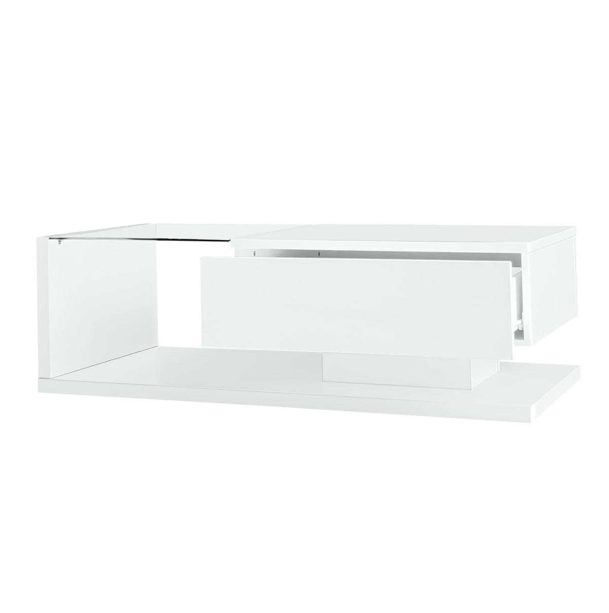 COUCHTISCH 105/55/32,5 cm hochglänzend weiß mit Glasplatte und LED-Beleuchtung - Weiß, Holzwerkstoff (105/55/32.5cm) - OKWISH