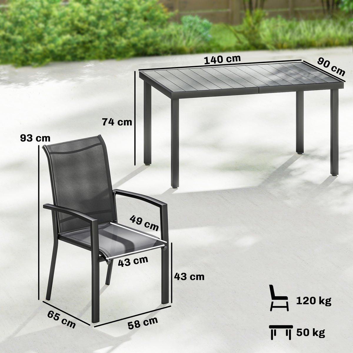 GARTENMÖBELSET 7-teilig,zweiteiliger Tisch+6 Texteline-Stühle,grau - Grau, Metall - Vallsero