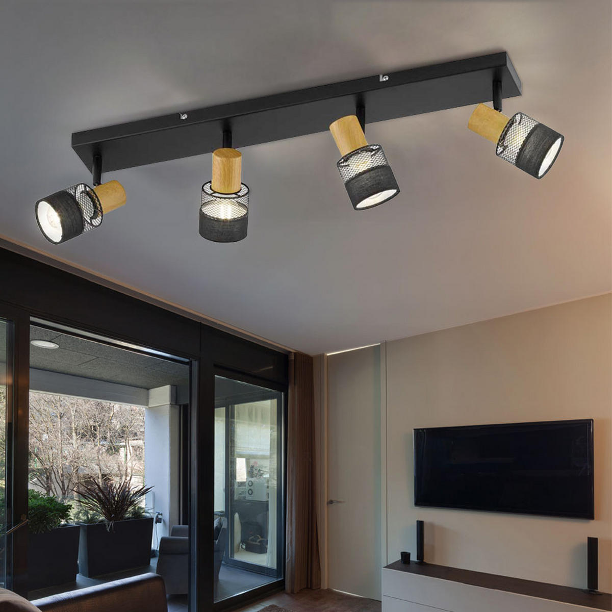 LED DECKENLEUCHTE Holzoptik Braun - Schwarz, Holz (78.5/8/17cm)