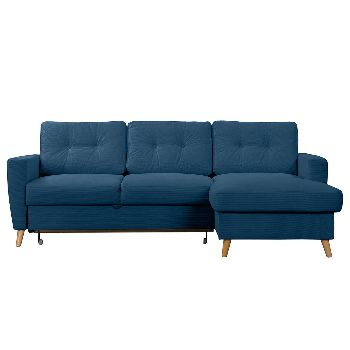 ECKSOFA mit Longchair - Blau/Braun, Holz/Textil (223/148cm) - home24